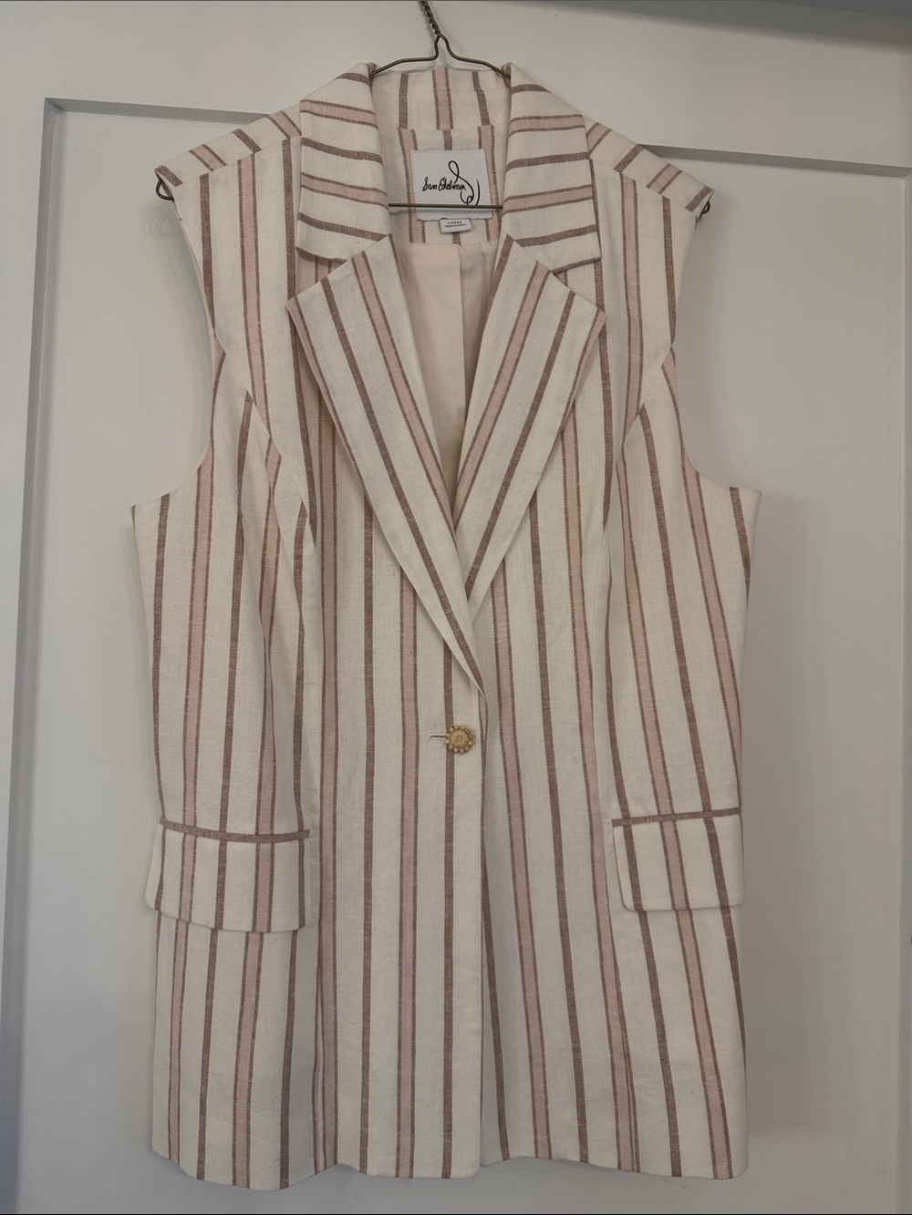 Ivory & Brown Striped Sleeveless vest - Tailored Women's vest